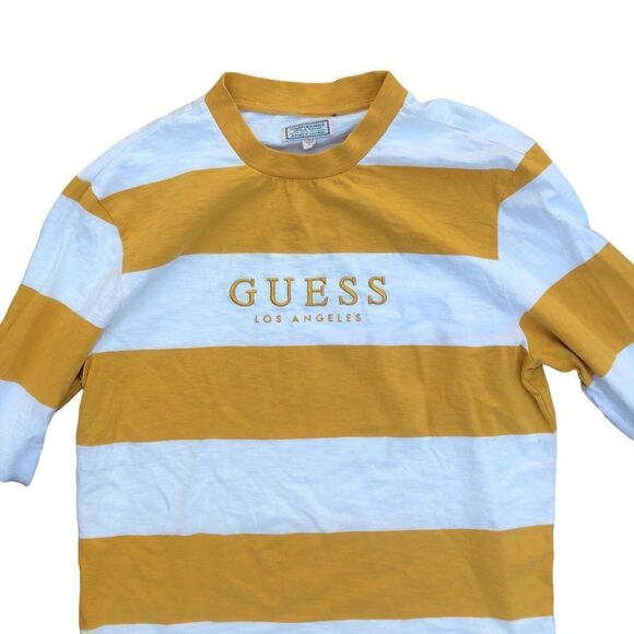 STRIPED Guess Shirt Large Horizontal Stripe Yellow - Picture 4 of 7
